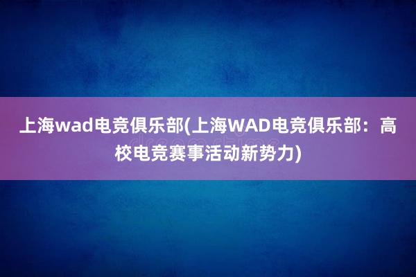 上海wad电竞俱乐部(上海WAD电竞俱乐部：高校电竞赛事活动新势力)