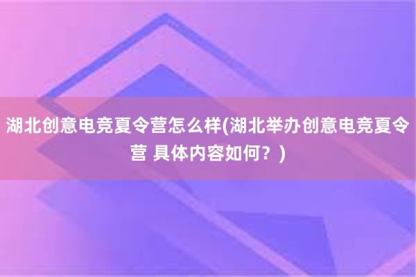 湖北创意电竞夏令营怎么样(湖北举办创意电竞夏令营 具体内容如何？)