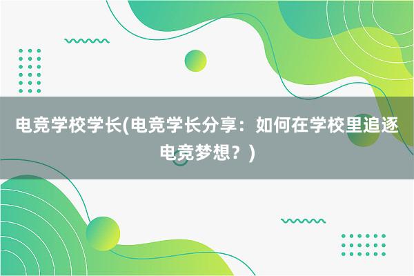 电竞学校学长(电竞学长分享：如何在学校里追逐电竞梦想？)