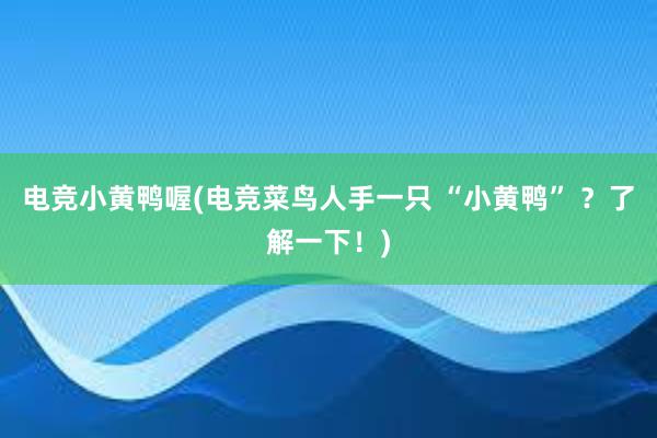 电竞小黄鸭喔(电竞菜鸟人手一只 “小黄鸭” ？了解一下！)