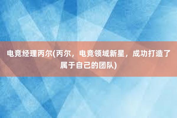 电竞经理丙尔(丙尔，电竞领域新星，成功打造了属于自己的团队)