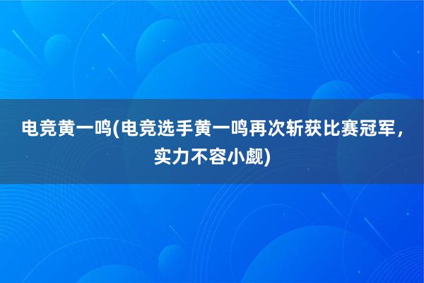 电竞黄一鸣(电竞选手黄一鸣再次斩获比赛冠军，实力不容小觑)