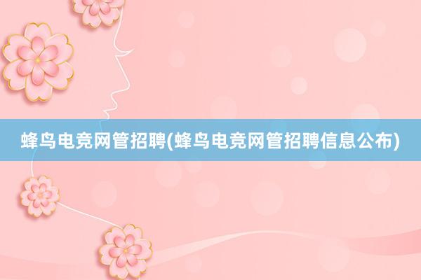 蜂鸟电竞网管招聘(蜂鸟电竞网管招聘信息公布)