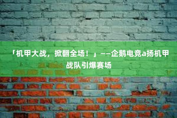 「机甲大战，掀翻全场！」——企鹅电竞a扬机甲战队引爆赛场