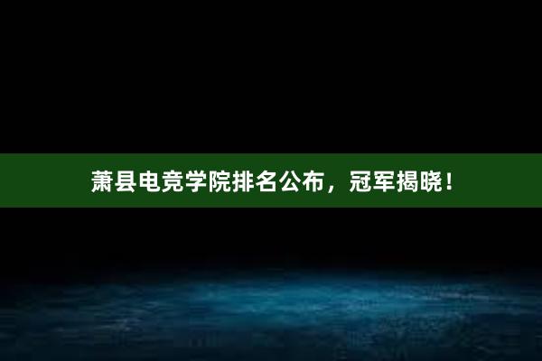 萧县电竞学院排名公布，冠军揭晓！